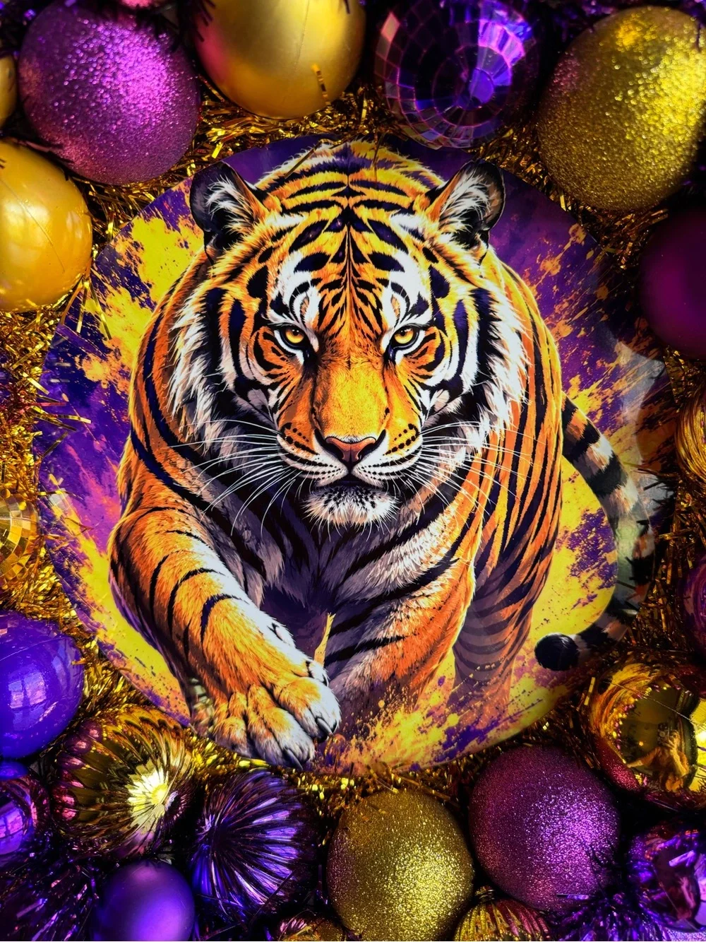 Vibrant Tiger Wreath Door decor - Purple & Gold